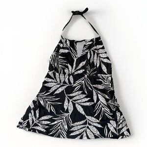 Kona Sol Women's L Black Floral‎ Tie Neck Tankini Top Tropical Halter Tank Swim